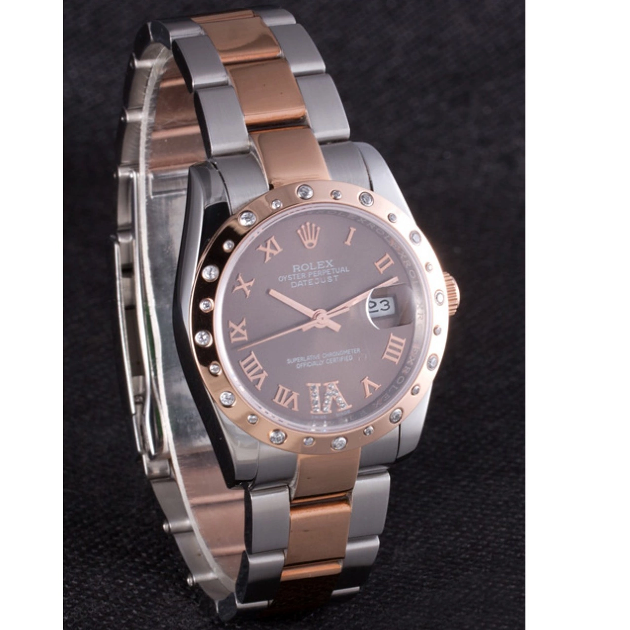 Aaa fake watches Datejust Rolex Dial Diamond Brown 7465 Bezel 0806